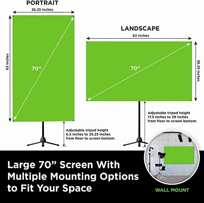 Valera 70in Green Screen Backdrop with Stand for Streaming, Ultra Portable 2 Min Setup, Portrait &
