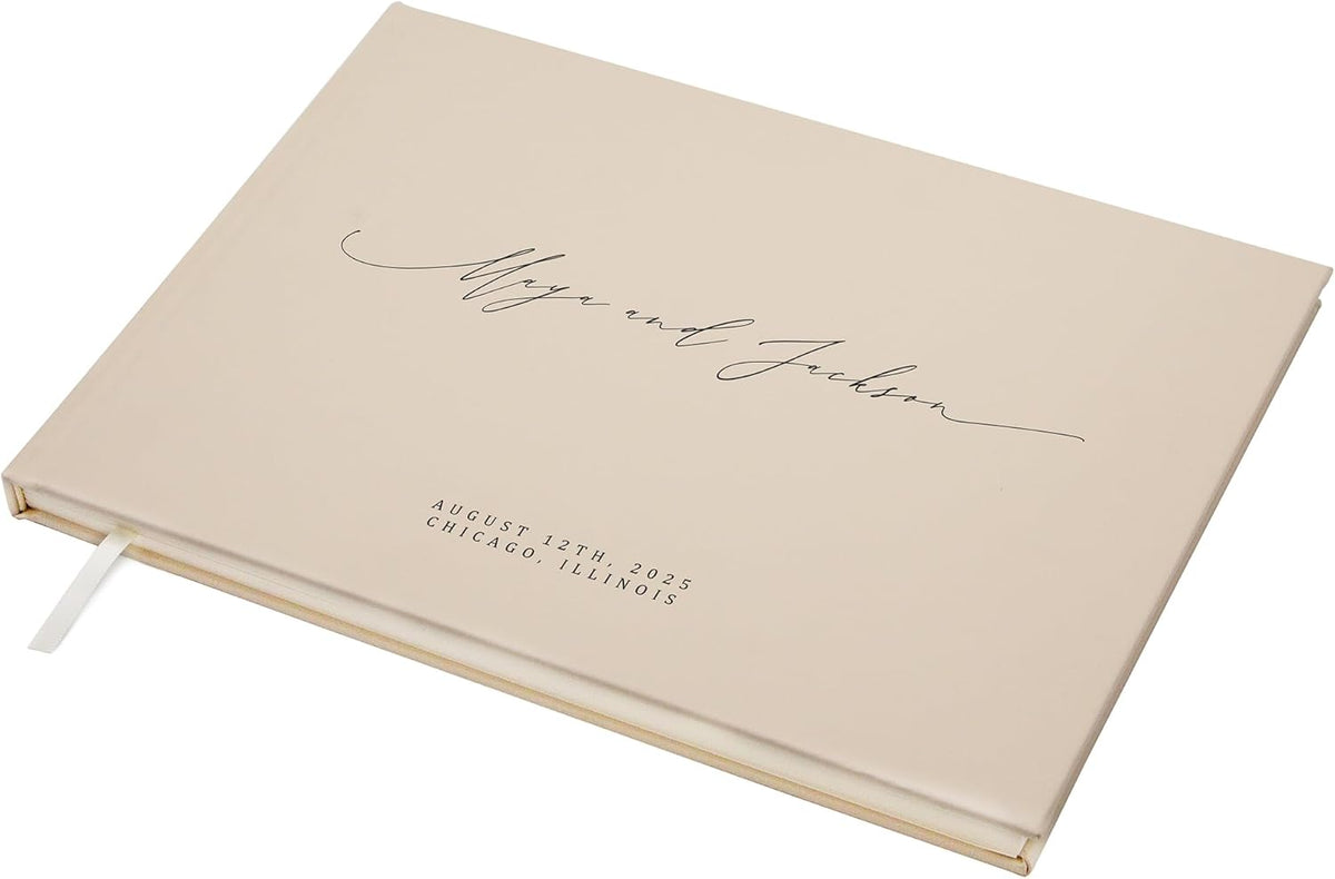 MUUJEE Personalized Guestbook in Oats- Premium Custom Modern Guest Book for Wedding Reception