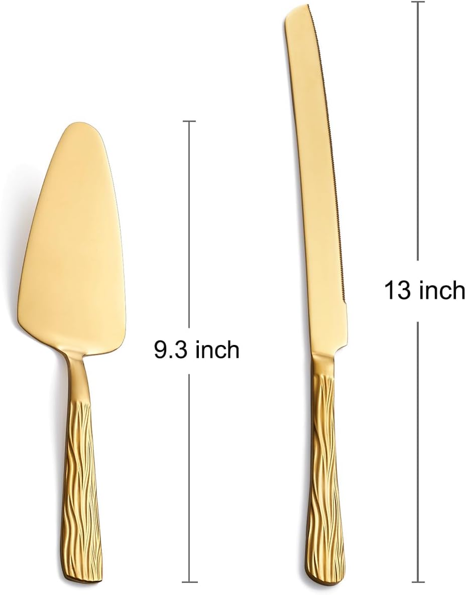 Gold Cake Cutter Set, Stainless Steel Cake Cutting Utensils Include Cake Knife and Cake Server