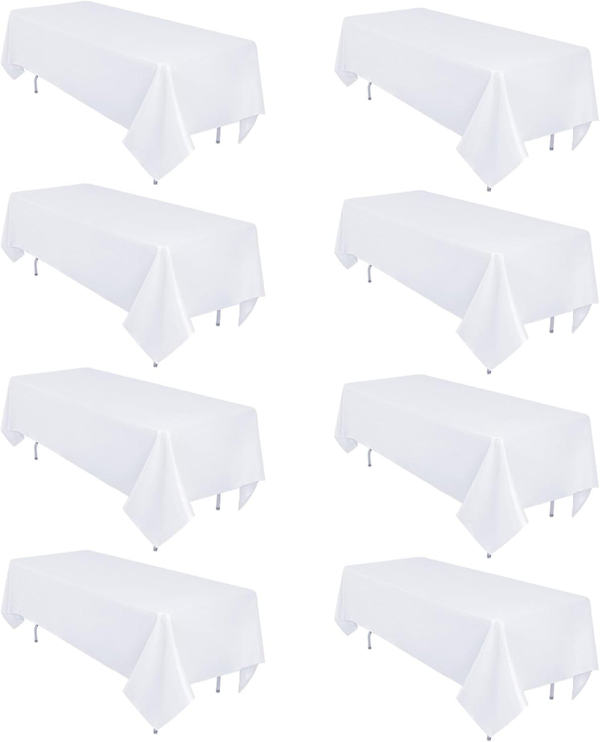 8 Pack White Table Cloth 60 x 102 Inch Rectangular Tablecloths for 6 Foot Rectangle Tables, Wrinkle