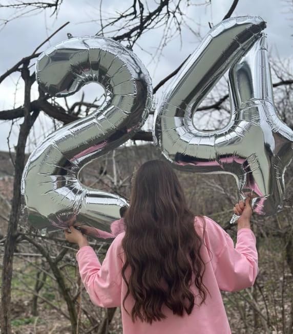 40 Inch Silver Large Number 4 Birthday Balloon, Giant Number Four 14 24 34 40 44 Balloons, Foil