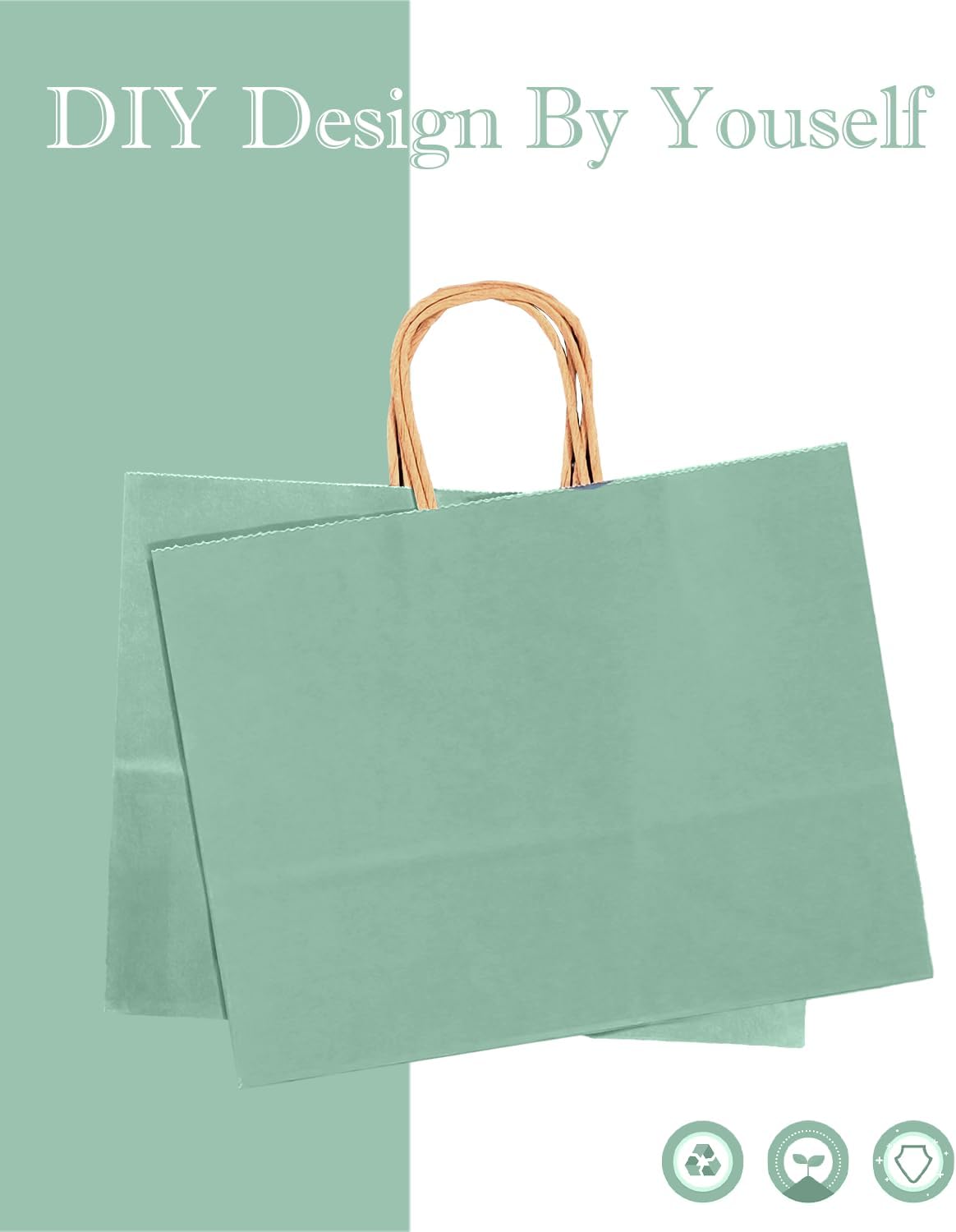 qiqee 100PCS Large Gift Bag with Handles Bulk 13"x4.5"x10" Gift Bags Kraft Light Blue Multiple Uses