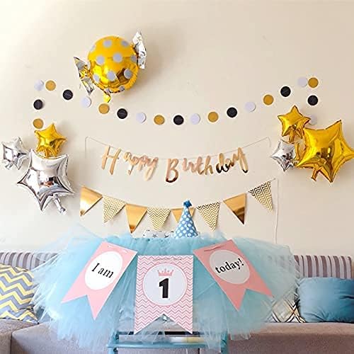 MerryNine Paper Garland 5 Pack, 65 Ft Glitter Paper Garland Circle Dots Hanging Decor, Banner for