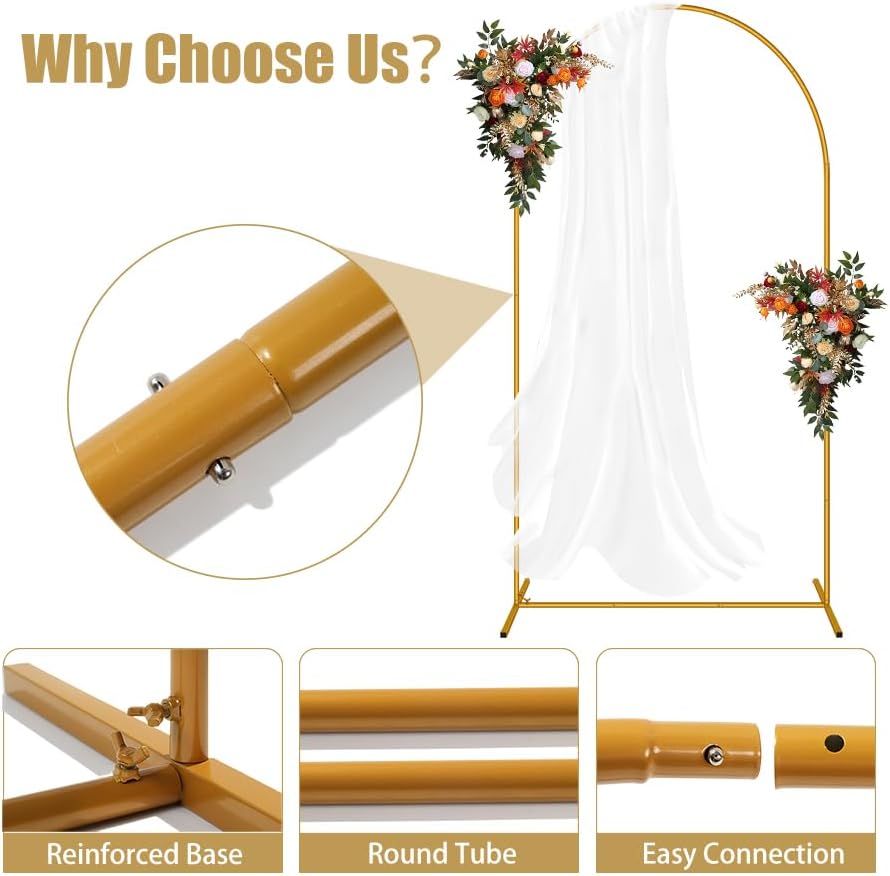 3 Pack Arch Backdrop Stand (7.2FT/6.6FT/6FT), Easy Assembly Backdrop Arch, Gold Wedding Arch Stand