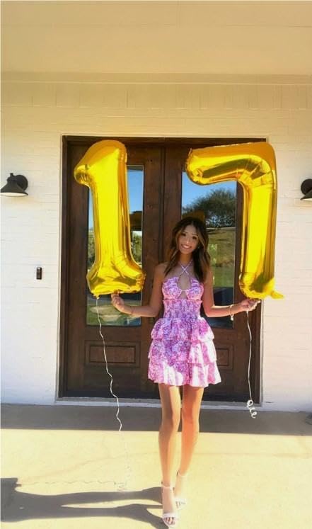 Digital Number 7 Gold Birthday Balloon 40 Inch, Foil Balloons for 7 17 27 70 77 Party Decorations