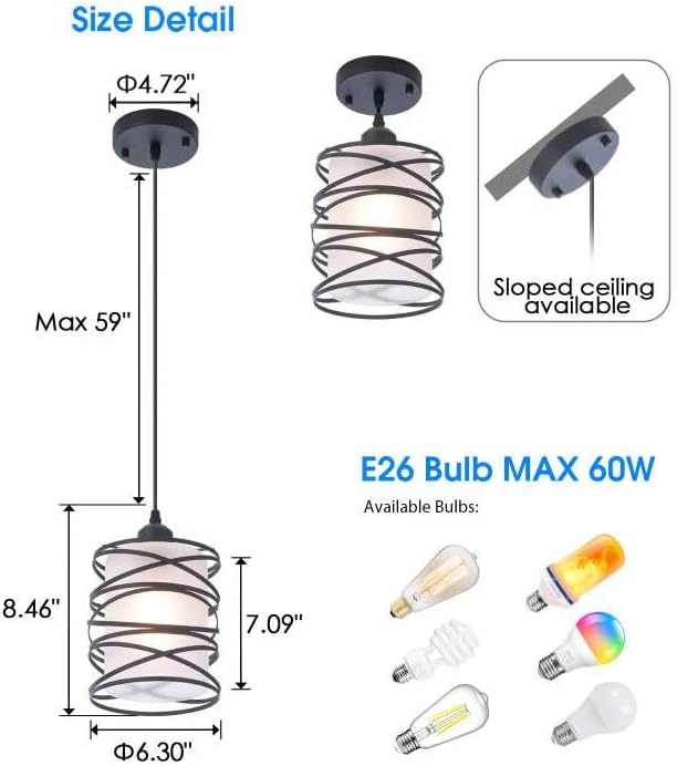 3-Pack Modern Mini Pendant Light Fixture Kitchen Island Pendant Lighting 6.3''Matte Black Spiral