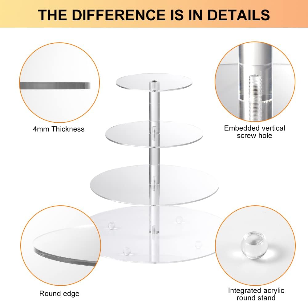 Boxalls Cupcake Stand, 4 Tier Round Acrylic Cupcake Display Stand Holder, Clear Dessert Pastry