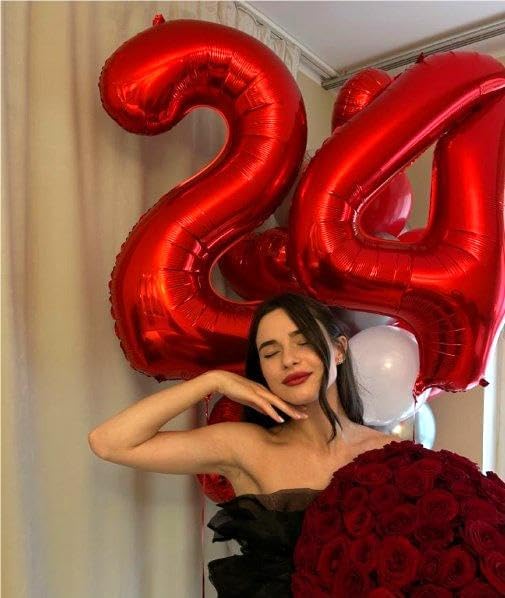 Number Balloon 40 Inch Red 4 Balloon, Red Large Numbers 4 Four Balloon Decor, 4 14 24 34 40 44 48