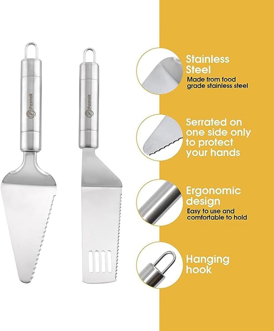 Pie Server Spatula and Cake Cutter Slicer, Stainless Steel Set - Kitchen Essentials for Cutting &