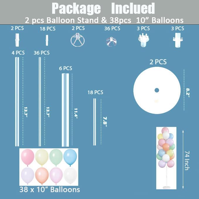 Leesoot 2 Sets 74inch Macarons Floor Balloon Column Kit Stand with Balloon Backdrop Decoration for