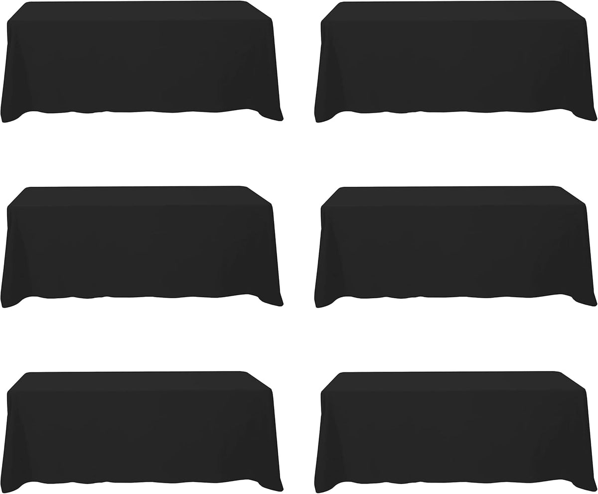 BRILLMAX 6 Pack Black Tablecloths for 8 Foot Rectangle Tables 90 x 156 Inch - 8ft Rectangular Bulk