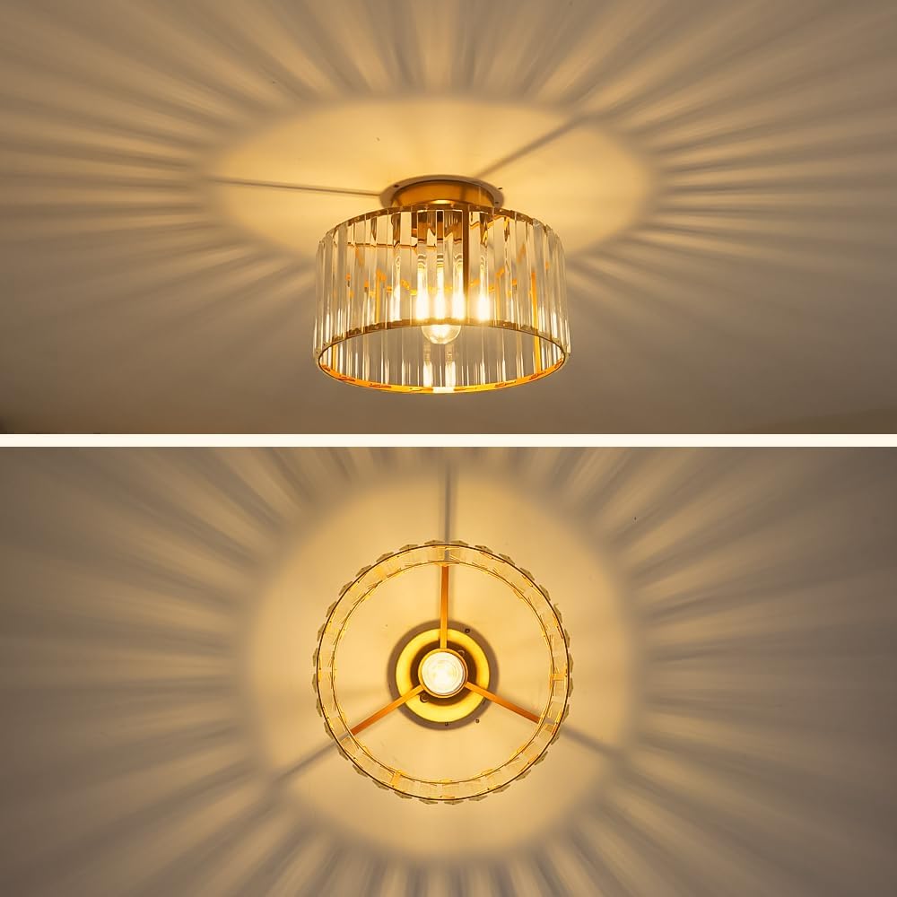 Crystal Ceiling Light Fixture, Modern Semi Flush Mount Ceiling Light, Gold Hallway Lighting