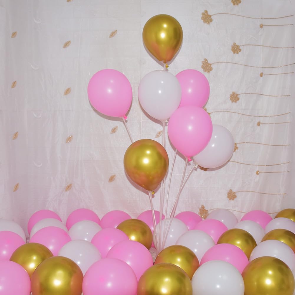 300 Pcs Pink Gold White Balloons 5 Inch Pink White and Metallic Gold Assorted Colors Latex Small