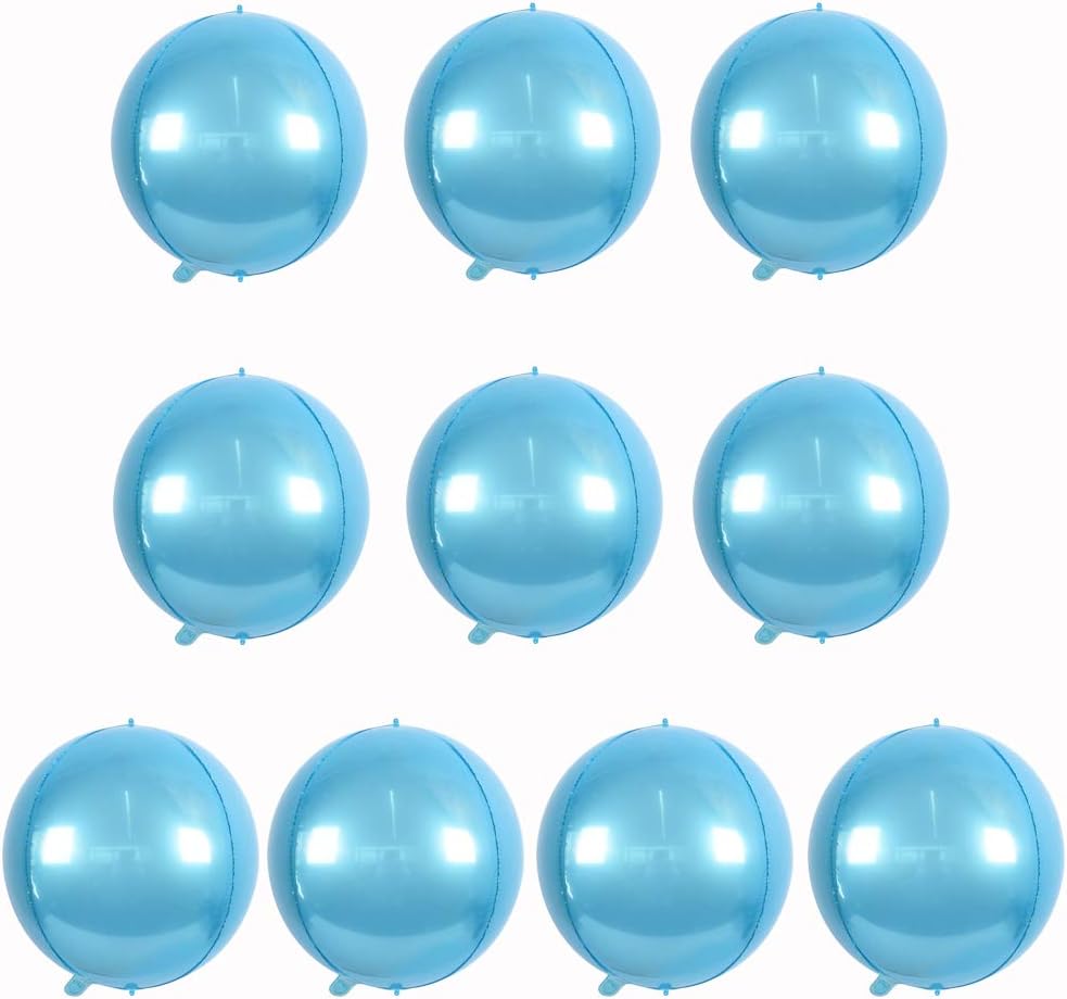 10 pcs Light Blue 4D balloon, 10 inch Foil Mylar Sphere Balloon for Birthday