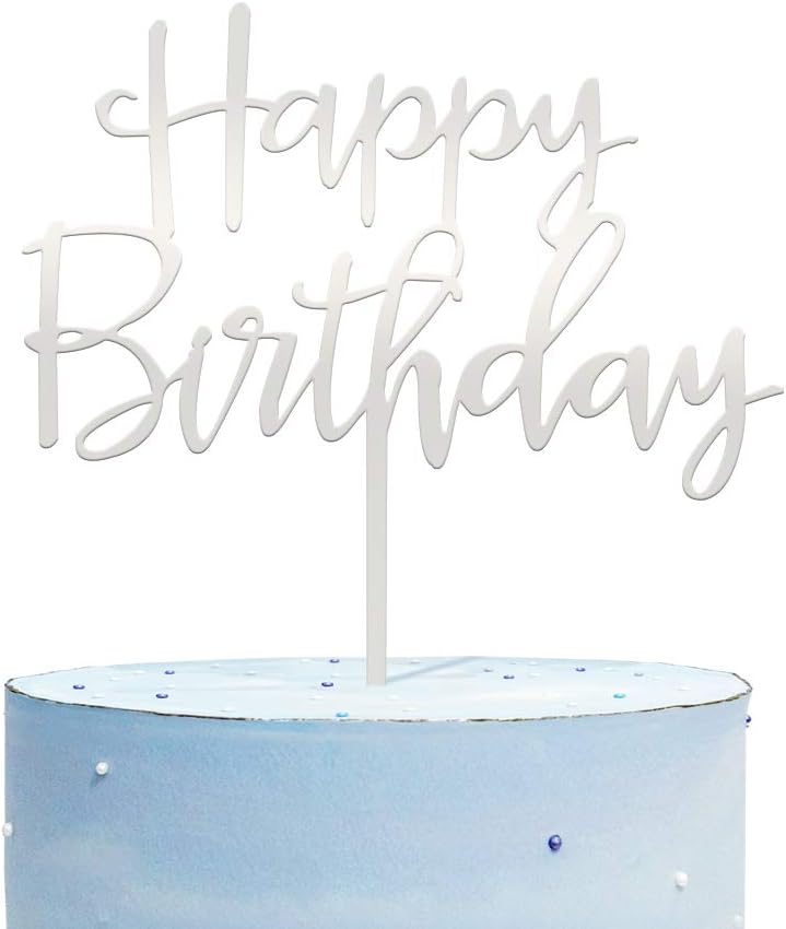 Happy Birthday Cake Topper, Mirrored Silver Acrylic Versatile Cake Topper for Birthday Party