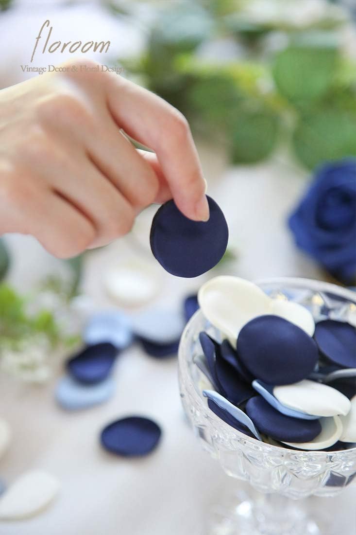 Floroom 300pcs Rose Petals Dusty Blue Navy Faux Silk Flower Petals for Wedding Flower Girl Basket
