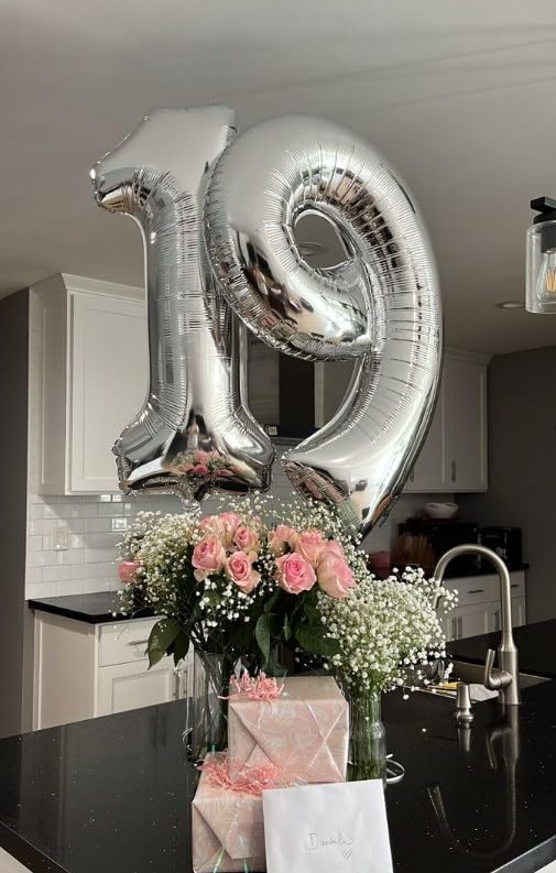 Silver Number 1 Balloon 40 inch, 1 Number Birthday Balloon for Boy Girl, Silver One for 1st 10 11