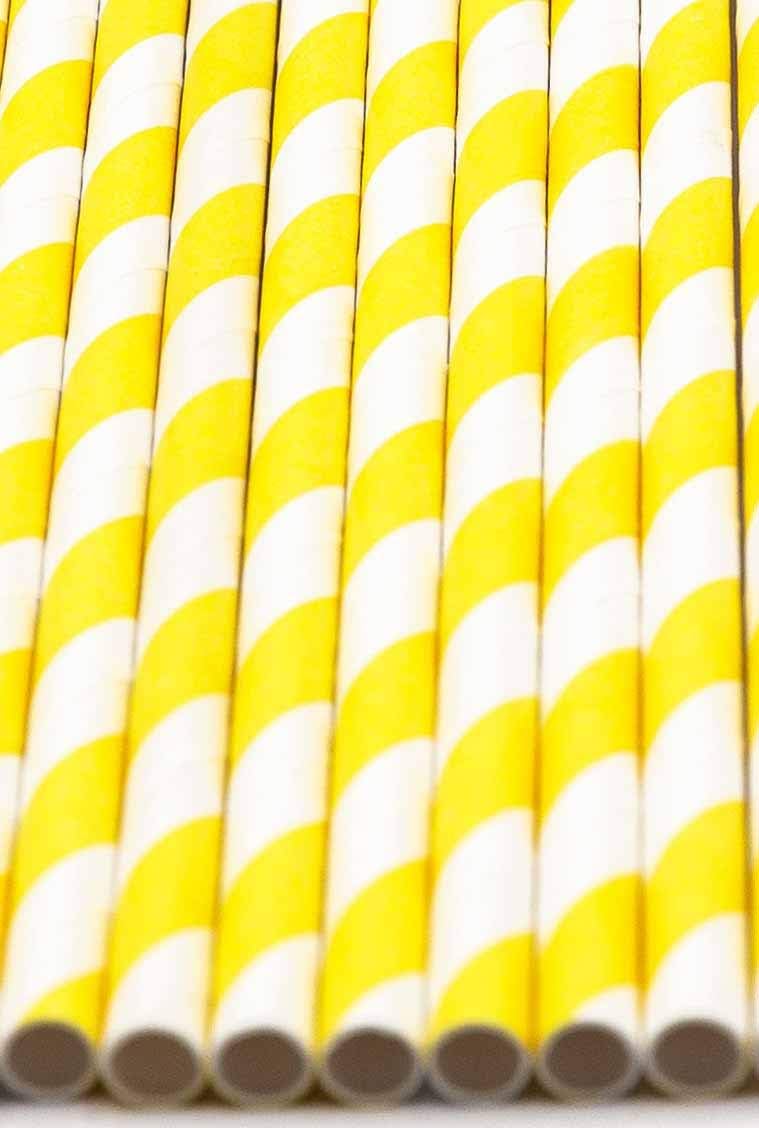 Pack of 300 Yellow Swirls Biodegradable 4-Ply Paper Drinking Straws (Compostable, Non-toxic