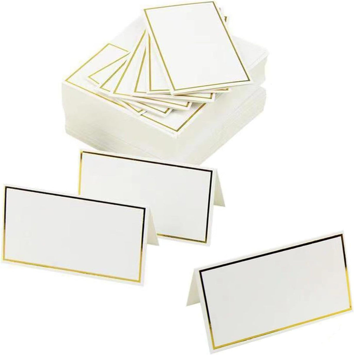 50Pcs Table Place Cards Wedding Name Cards with Gold Foil Border White Blank Small Tent Card for