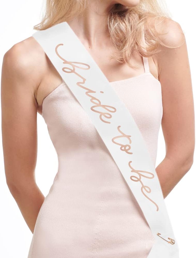 xo, Fetti Bride to Be Sash | Bachelorette Party Decorations White + Rose Gold, Bridal Shower Gift