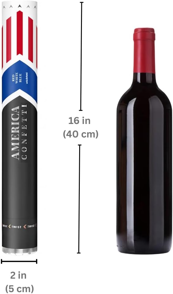 16" America Confetti Cannons | Red White & Blue Confetti Poppers [6 Pack] Biodegradable Paper
