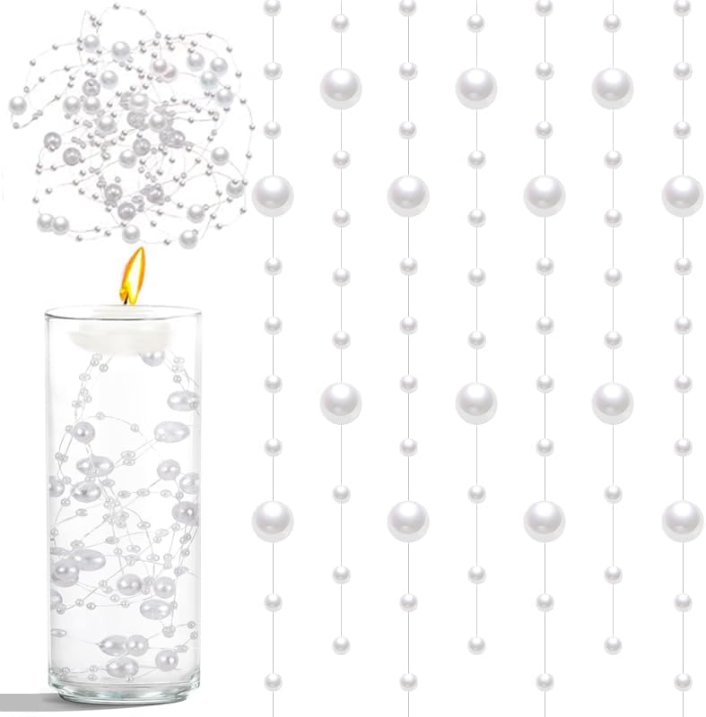 50pcs Pearls String Beads of Pearls, 10+5mm White Artificial Pearl String for Floating Candles