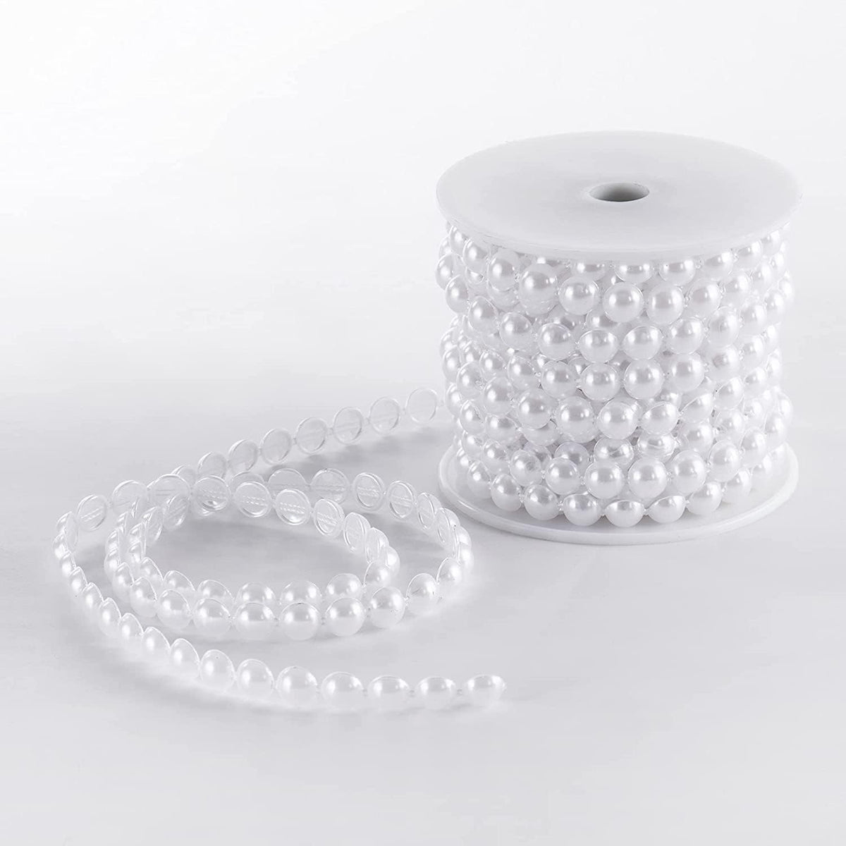 Flat Pearl Garland String 11 Yards, 10MM Half-Round Beaded Spool Roll Crafts for Wedding Decoration