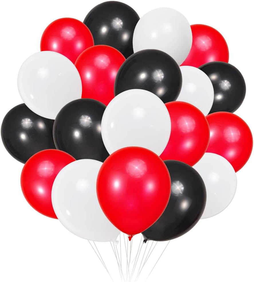 300 Pack Red Black White Balloons 100 of each of the 3 colors 12 inch Red White Black Latex Party