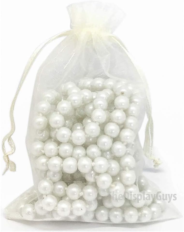 TheDisplayGuys 48-Pack 4x6 Cream/Beige Sheer Organza Gift Bags with Drawstring, Goodie and Treat