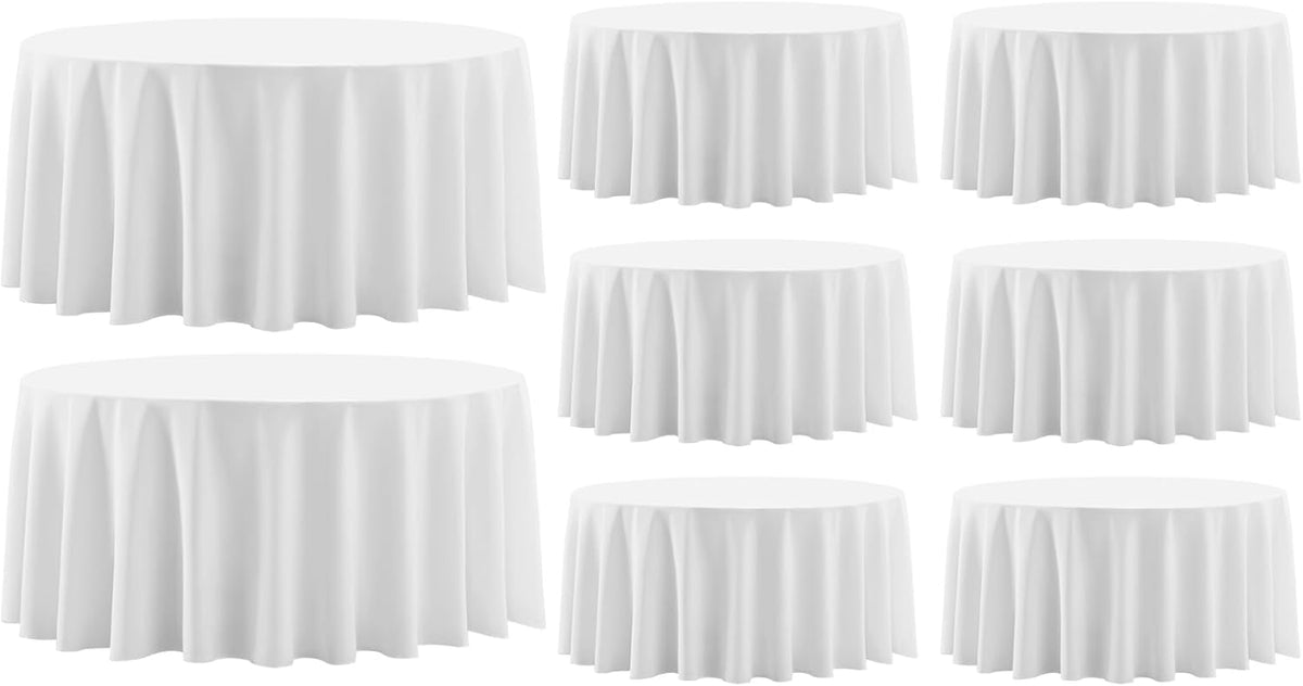 Round Tablecloth 132 Inch 8 Pack White Tablecloths Washable Decorative Linen Polyester Table