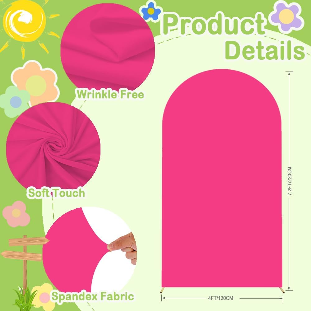 Hot Pink 7.2ft Arch Backdrop Cover - Round Top Chiara Double Sided for Wedding, Baby Shower