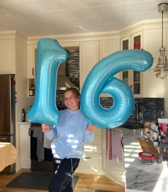 Pearl Blue 6 Number Balloon, 40 Inch Mylar Foil Number 6 Birthday Balloon, Digital Balloons for 6