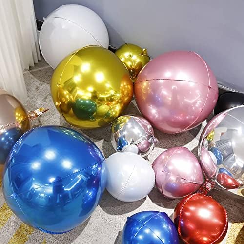 6 Pack Pearl Pink 22 Inch 4D Foil Balloons Big 360 Degree Round Sephere Mylar Balloons Mirror