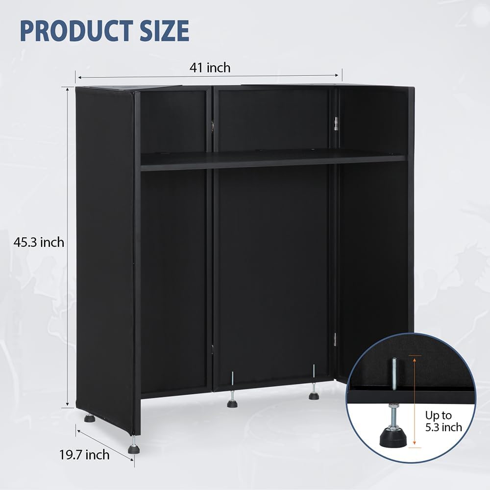LUCKUP DJ Facade Booth 41"L x 20"W Portable DJ Facade with White & Black Scrim, Foldable DJ Table