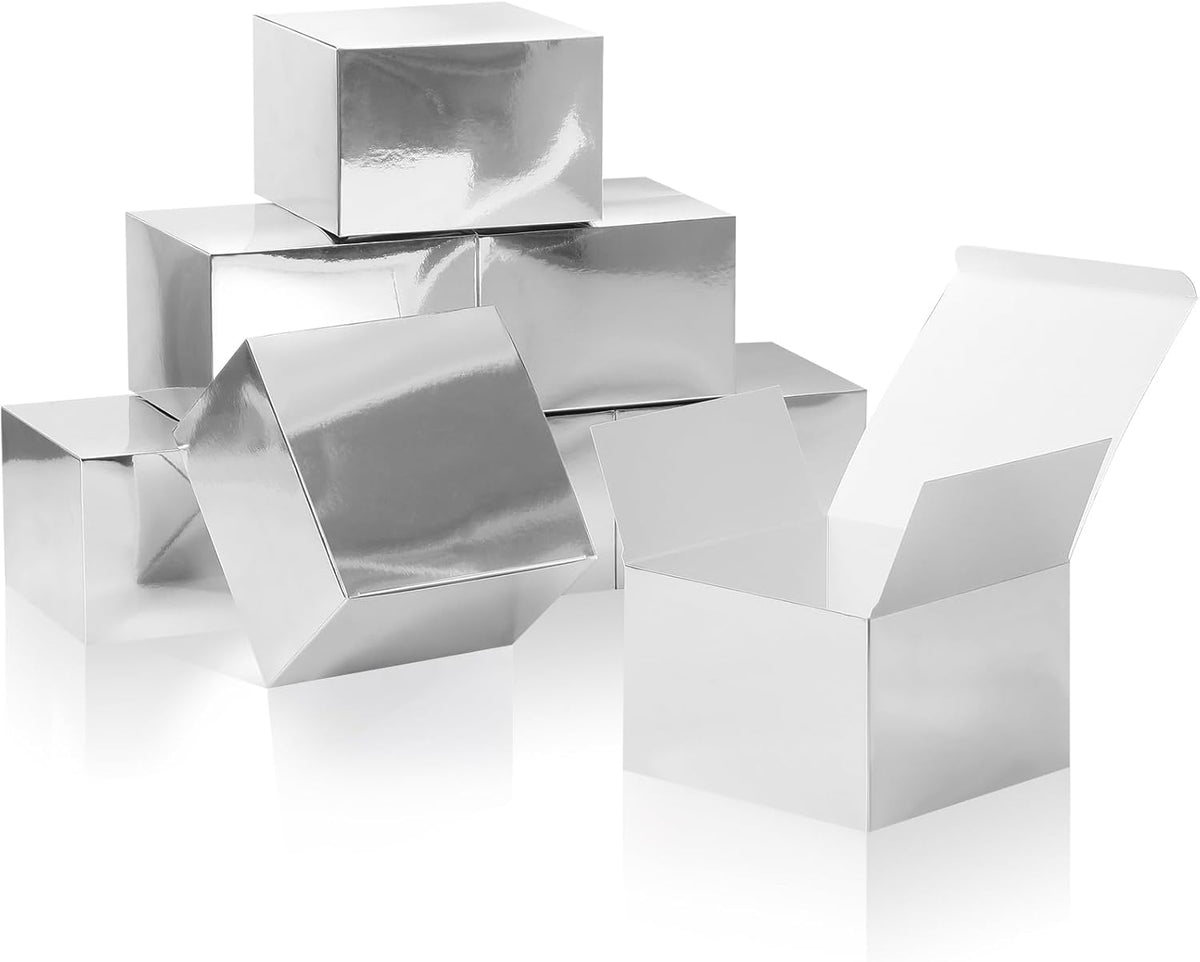 COTOPHER Small Gift Boxes 10 Pack 6x6x4 inches Silver Gift Boxes with Lids for Gifts, Crafting