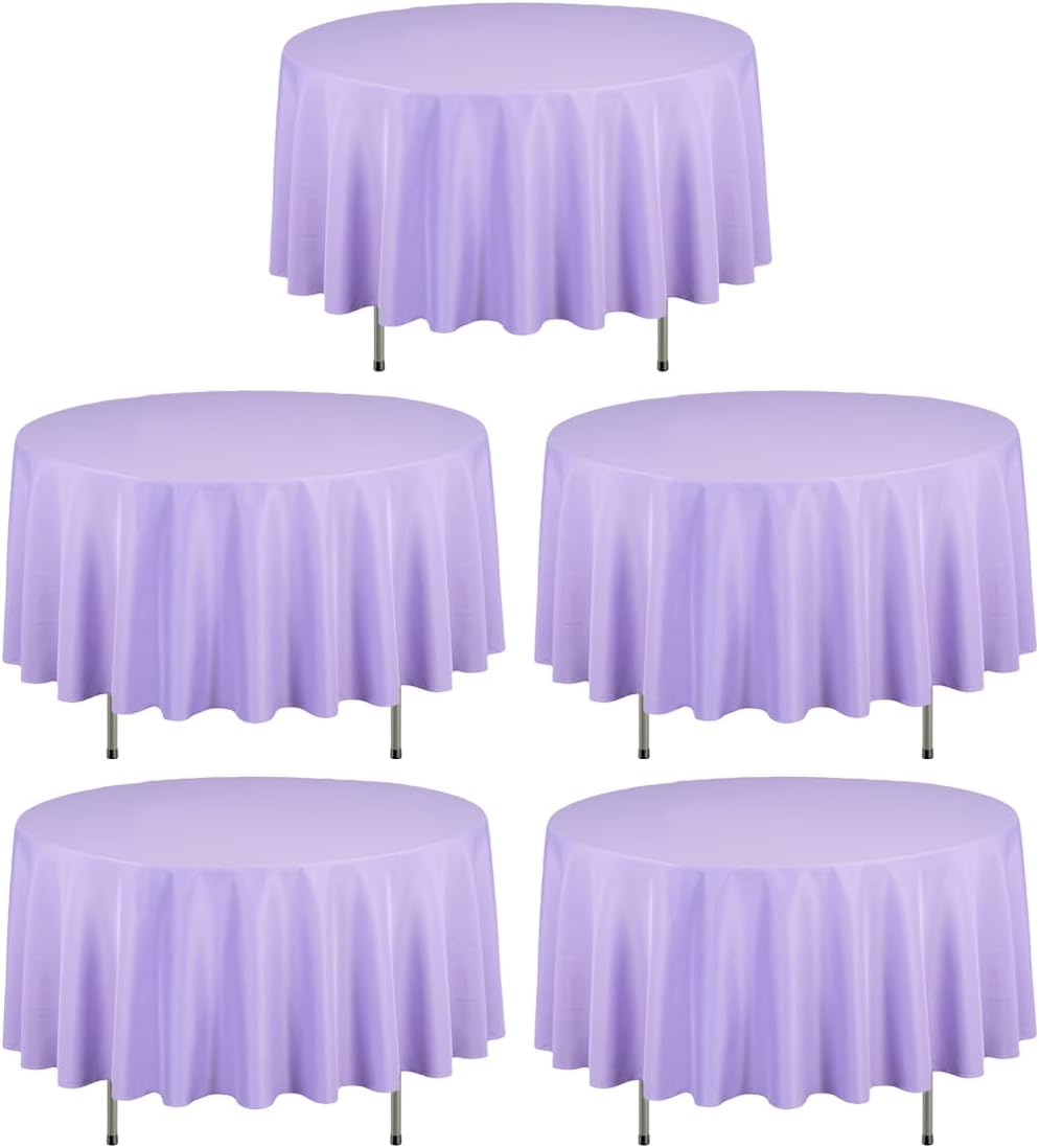 LTC LINENS 5 Pack 90 Inch Round Tablecloth Lavender - Wrinkle Resistant Table Cloth for Round Table