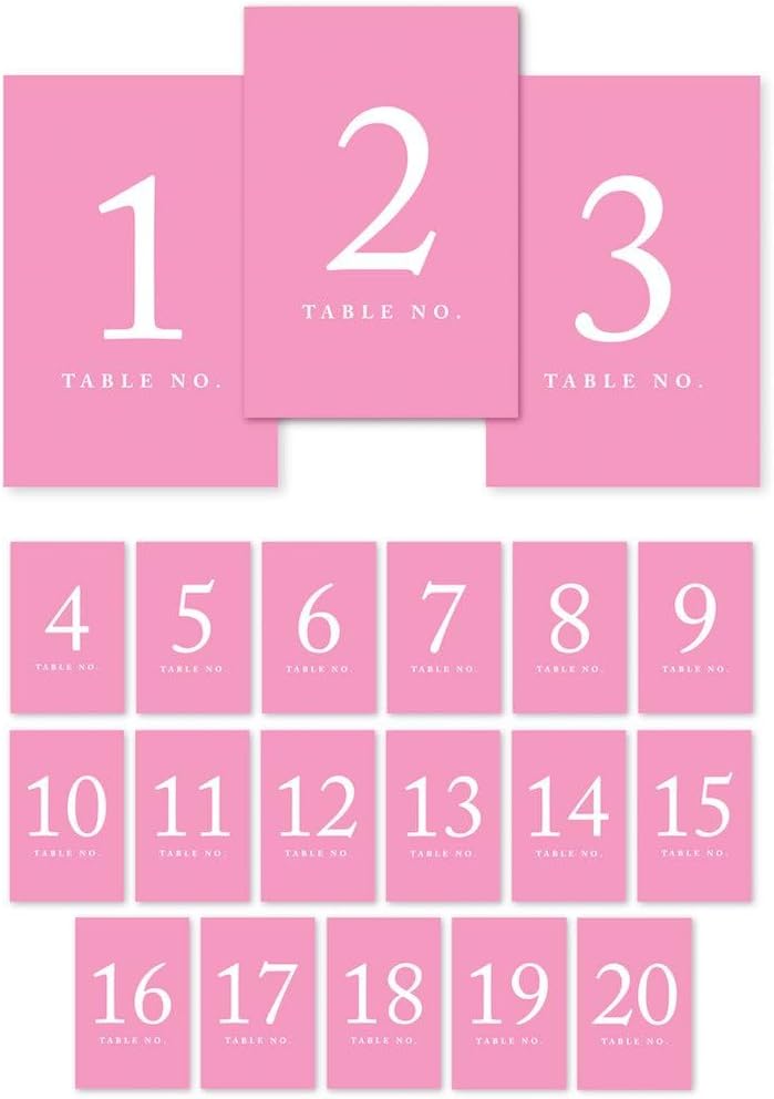 Andaz Press Table Numbers 1-20 on Perforated Paper, Pink, 4x6-inch Single Sided Sign, 1-Set, For