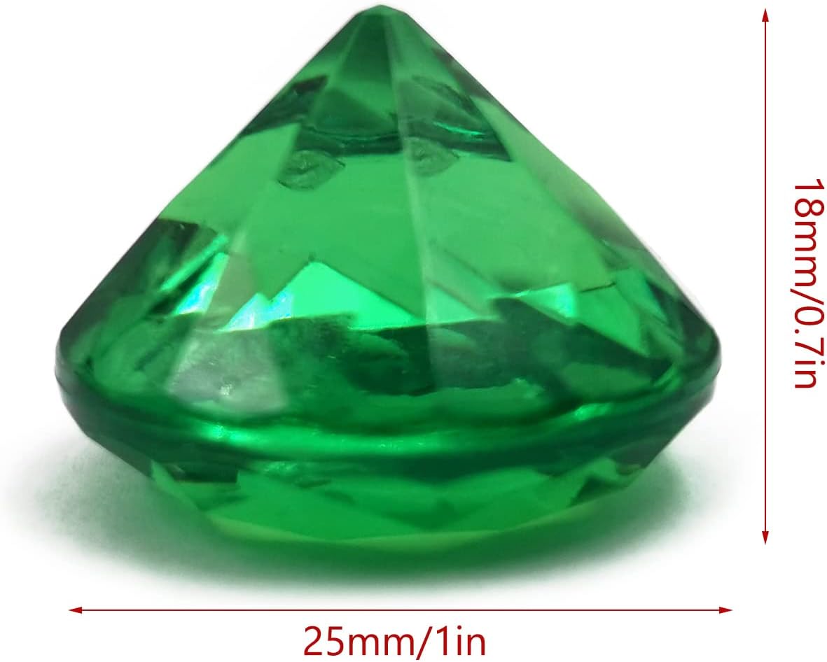 100 pcs Acrylic Diamond Gems, Green Acrylic Diamonds 1 Inch Faux Diamonds Large Acrylic Diamond