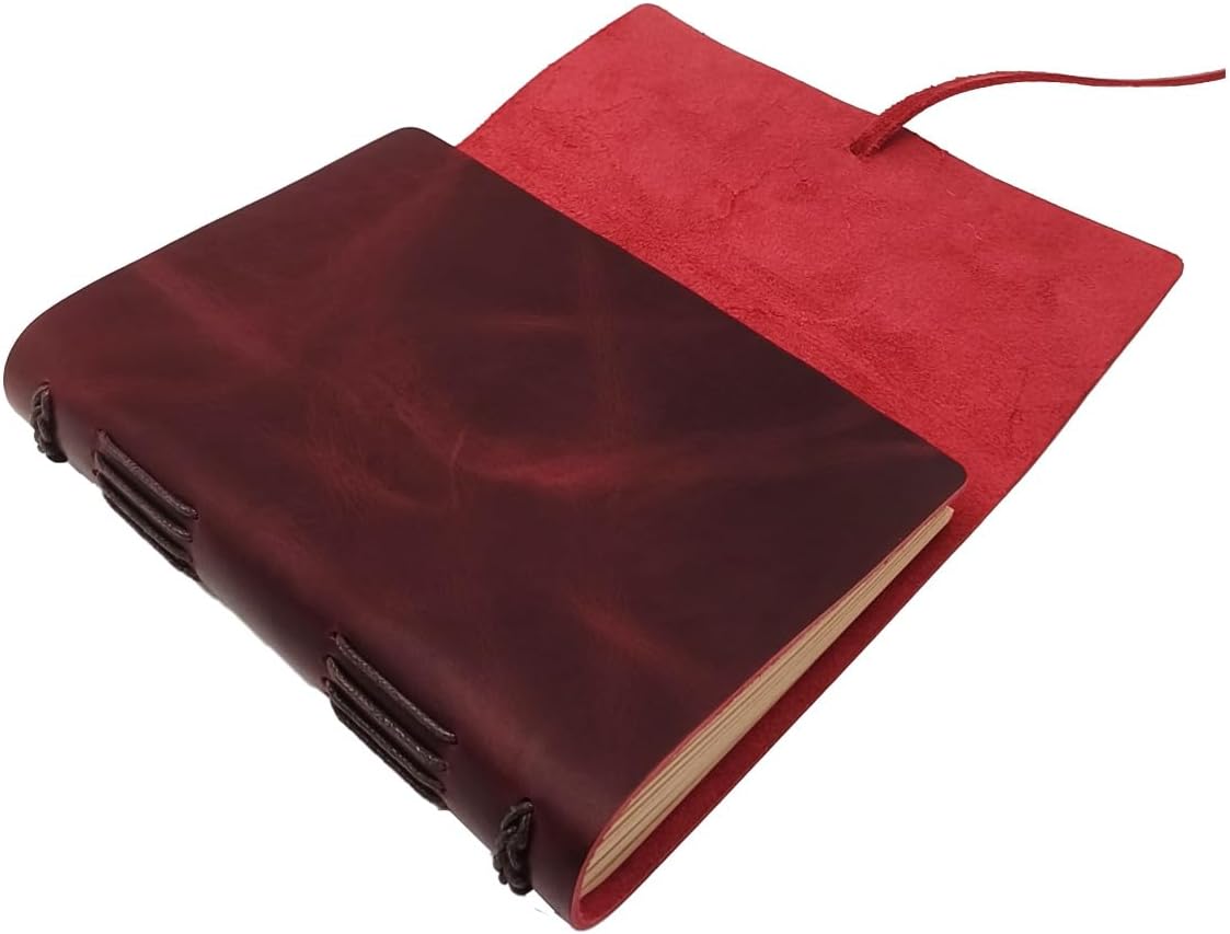 Red Notebook Journal - Genuine Leather Journals for Writing Small Size Diary 5.5x7.5 Inch, Notepad