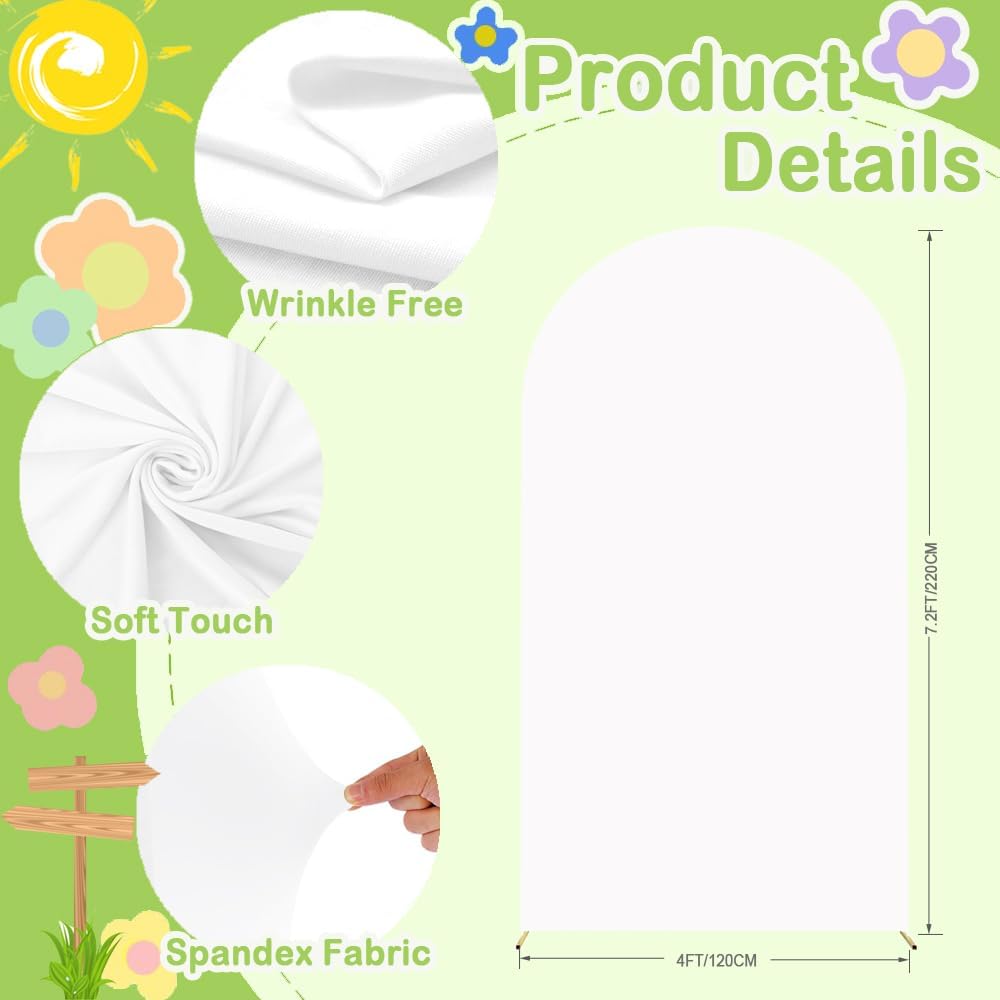 White Wedding Arch Cover Spandex Fitted Arch Covers Stretchy Backdrop 7.2ft Arch Cover for Round