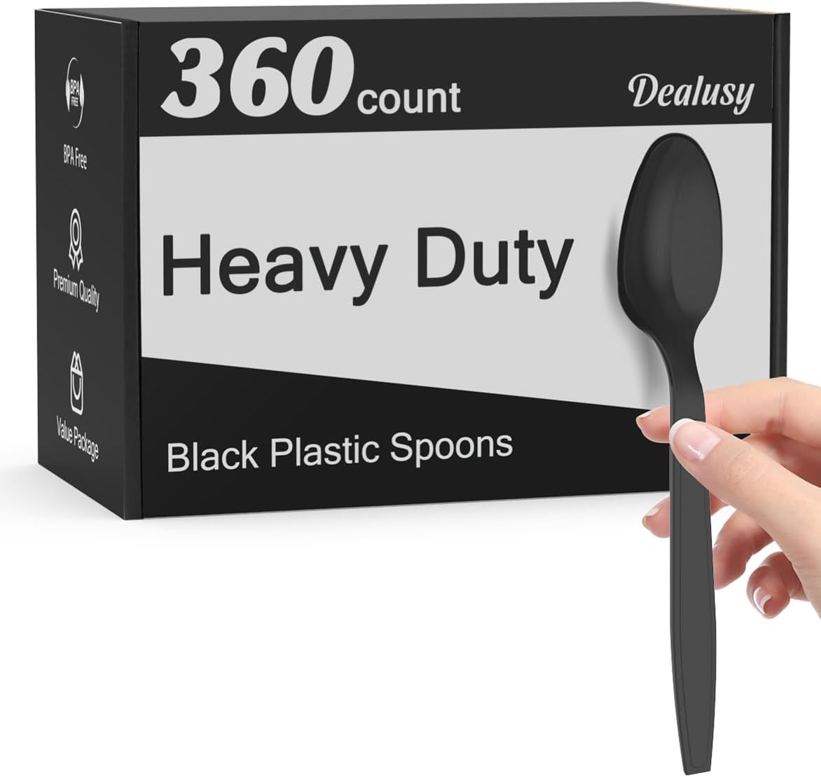 360 Count Black Plastic Spoons Disposable, BPA-Free, Heat Resistant, Solid and Durable Disposable