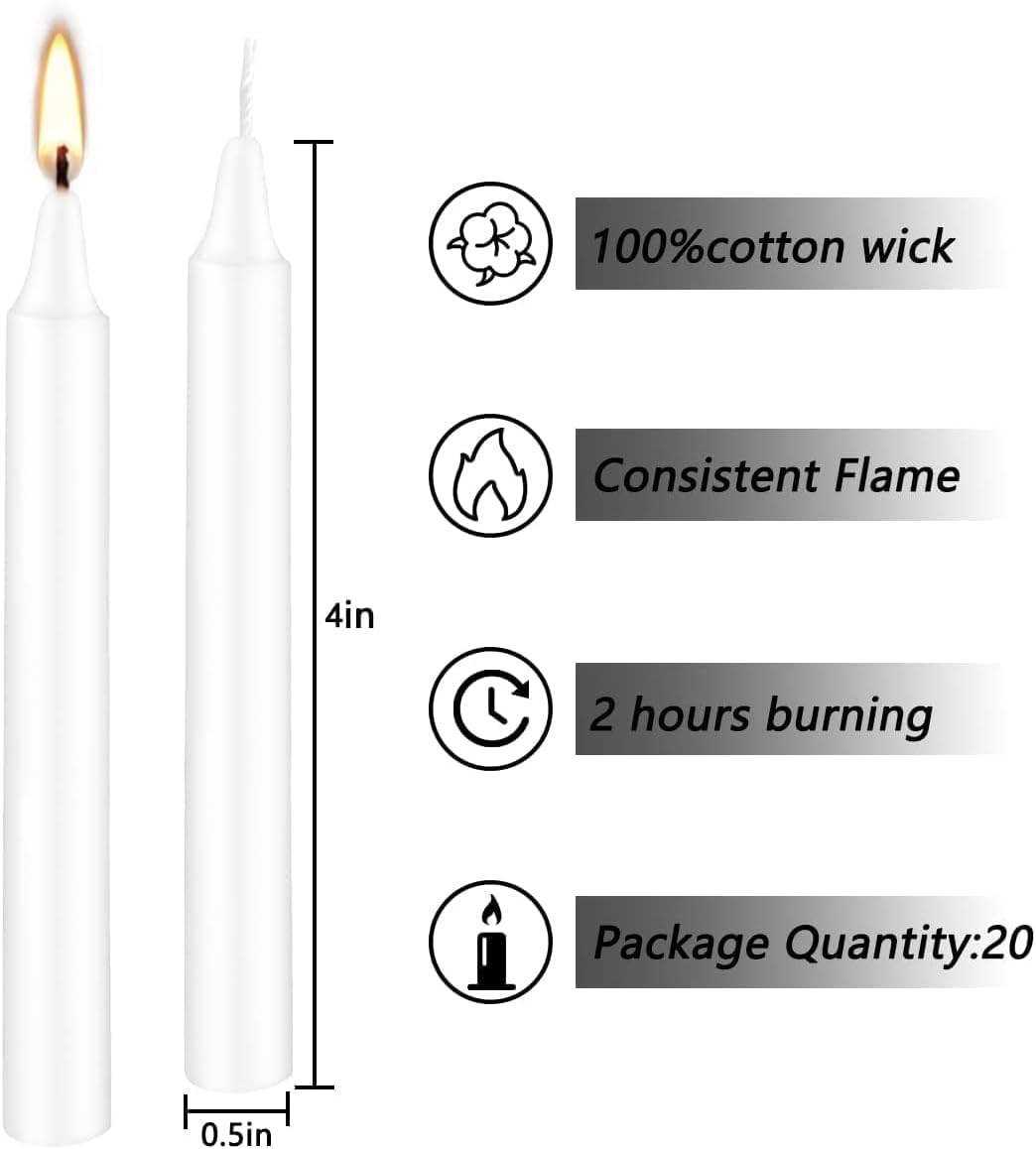 Set of 40 White Candles Mini Unscented Taper Candles for Christmas,Household, Wedding, Rituals