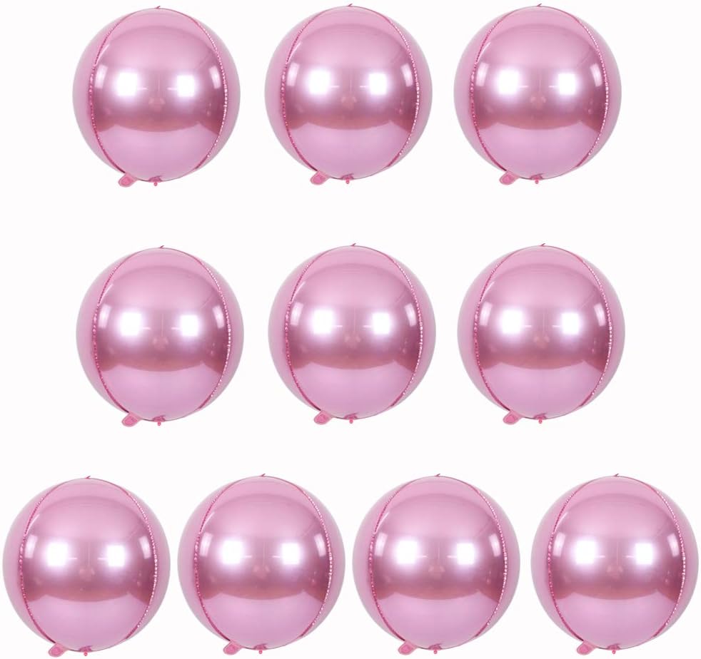 10 pcs Light Pink 4D balloon, 10 inch Foil Mylar Sphere Balloon for Birthday