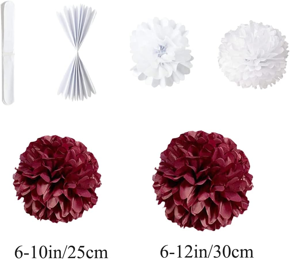 12pcs 10in 12in Burgundy Paper Pom Poms Tissue Paper Flower Hanging Paper Flower Balls Wedding