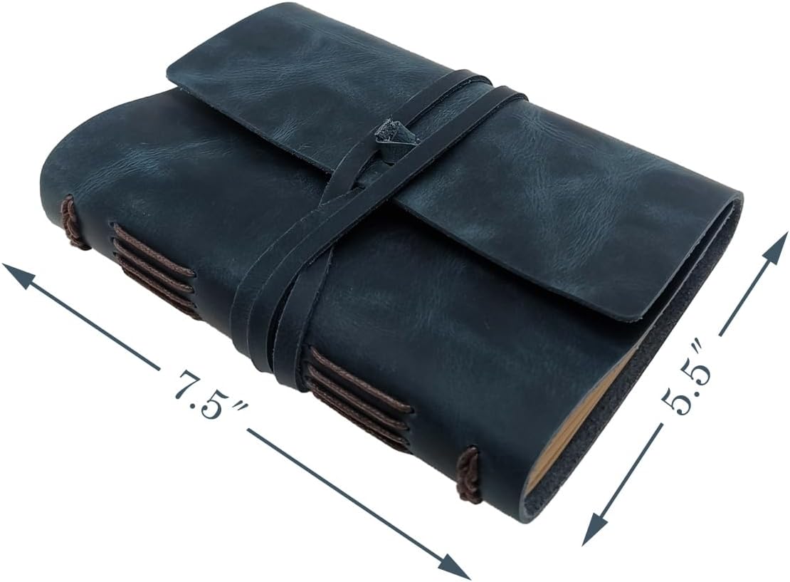 Blue Notebook Journal - Genuine Leather Journals for Writing Small Size Diary 5.5x7.5 Inch, Notepad