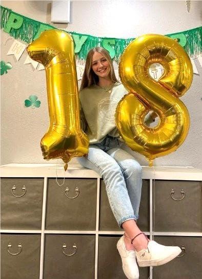 Gold Foil Number 8 Balloon 40 Inch, Helium Mylar Eight Number 8 18 28 38 48 58 88 Birthday