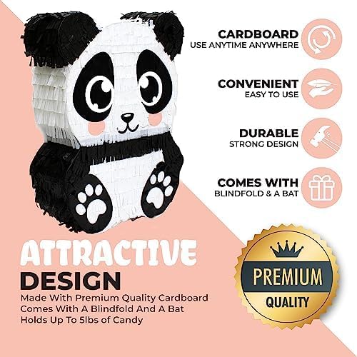 Panda Pinata, Hand Made Animal Pinata Perfect for Birthday Party, Theme Party, Decoration(17x13x4