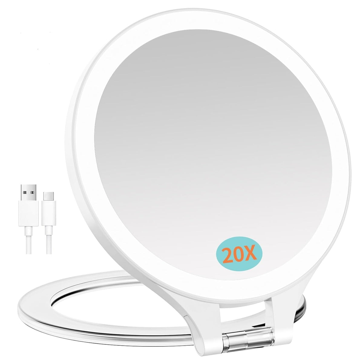 Magnifying Mirror with Light 20X/1X, Double Sided Travel Mirror with Light, Rechargeable Makeup