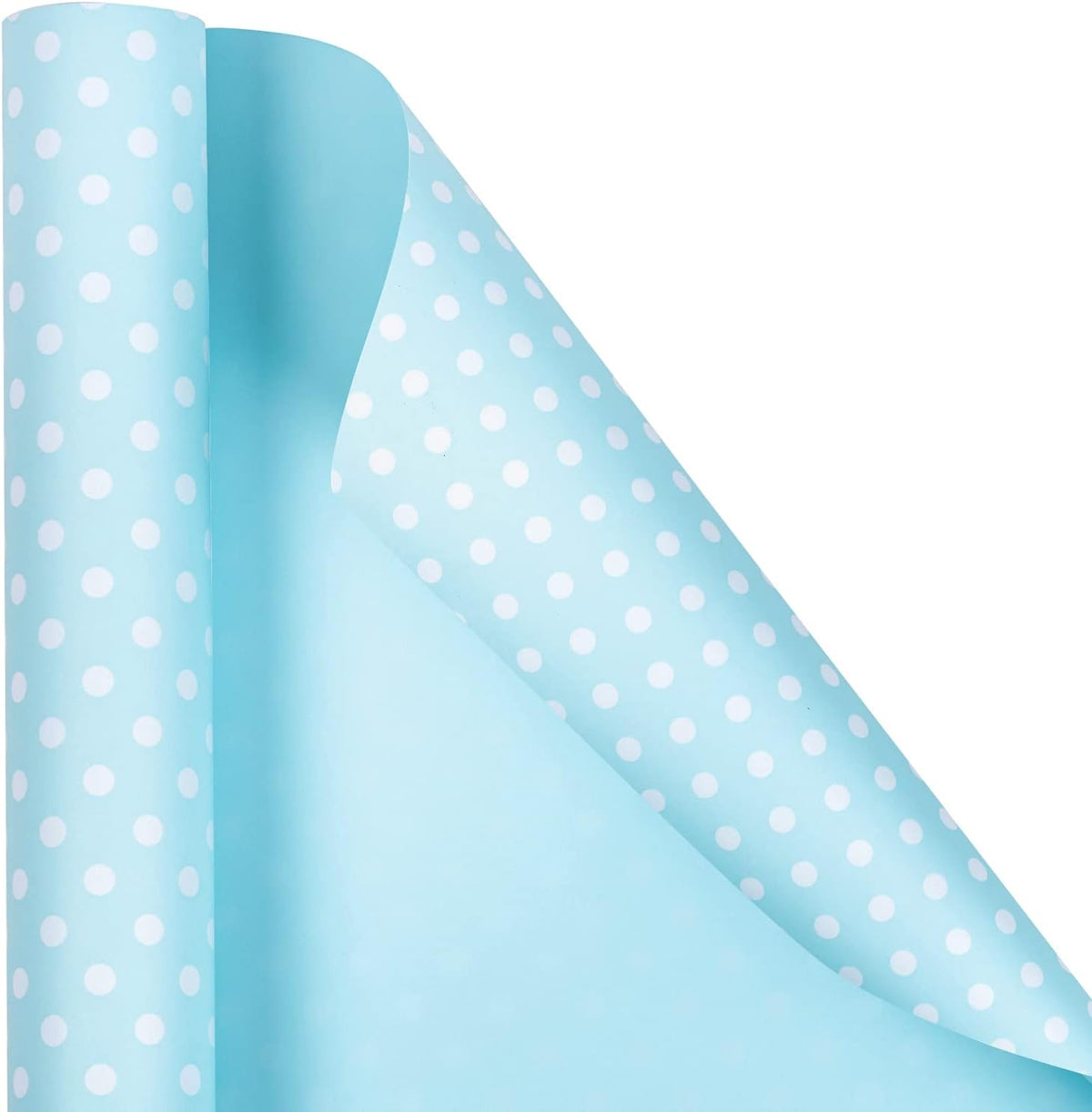WRAPAHOLIC Reversible Wrapping Paper - Mini Roll - 17 Inch X 33 Feet - Baby Blue and Polka Dot