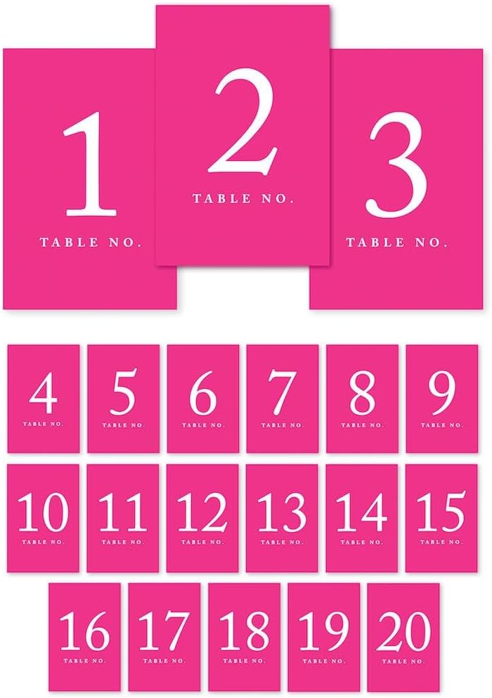 Andaz Press Table Numbers 1-20 on Perforated Paper, Fuchsia, 4x6-inch Single Sided Sign, 1-Set, For